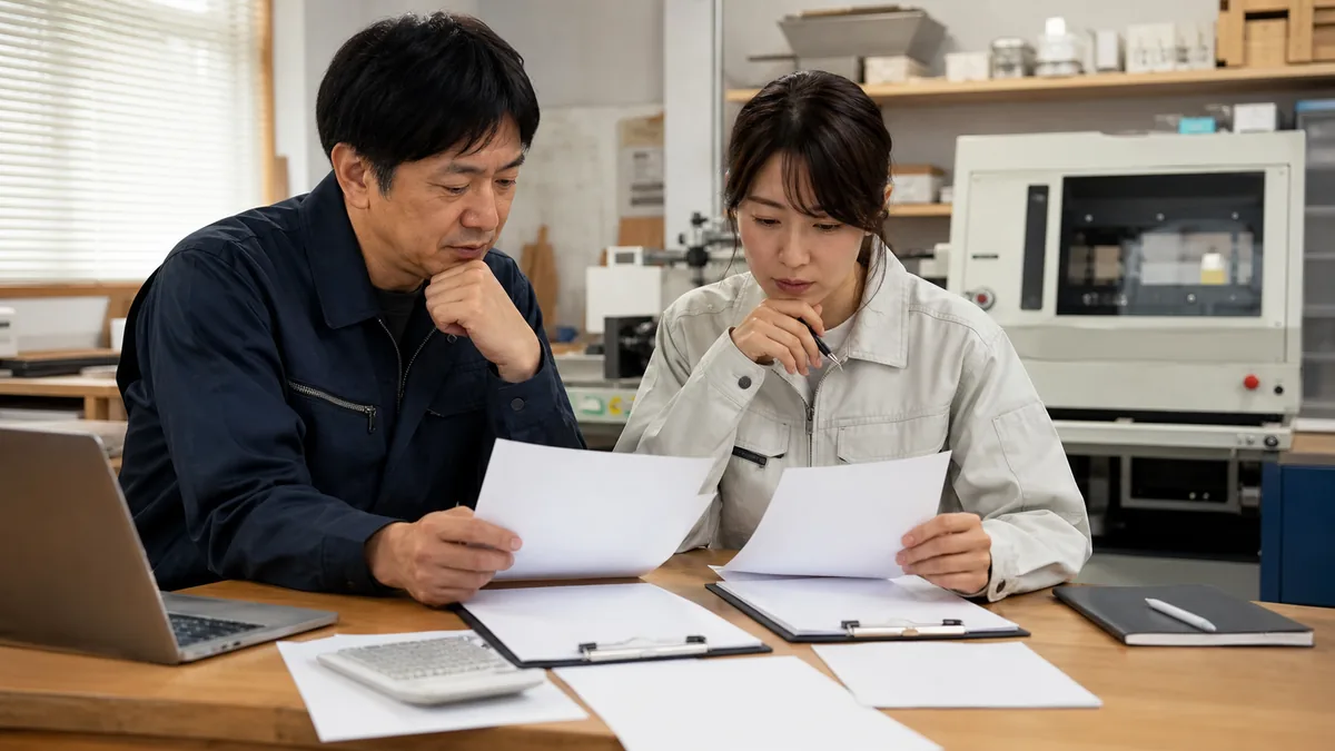 소규모 사업장에서 임금표와 새 장비 견적을 비교하는 사업주
