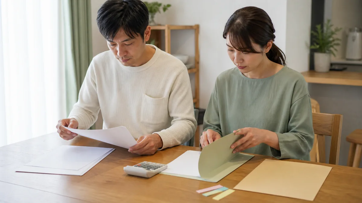 근로계약서와 가족 보험 서류를 정리하는 책상