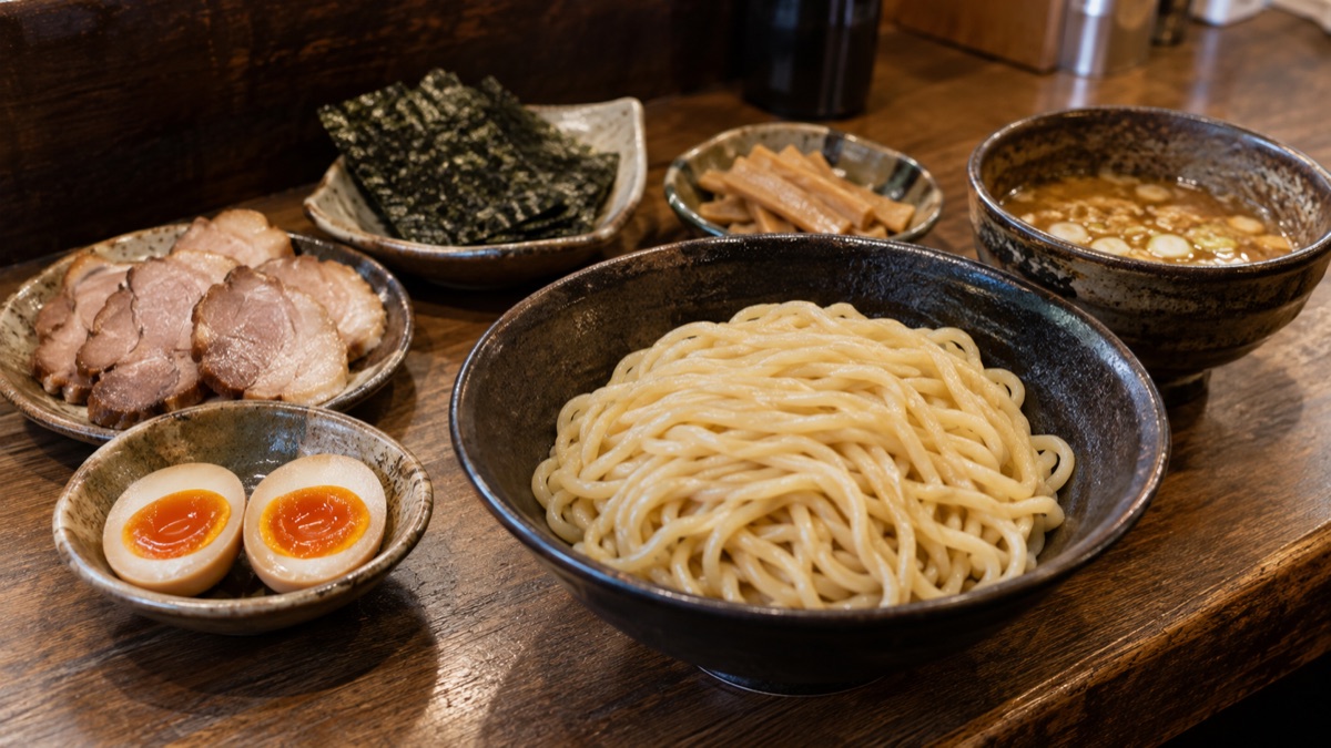 맛달걀 김 멘마 차슈 토핑을 따로 살펴보는 장면