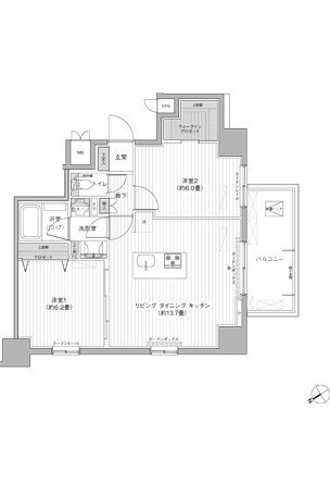 도쿄도신주쿠구 | 도에이 신주쿠선 아케보노바시역 도보4분 | 9층 2LDK 56.48㎡ | 월 300,000엔 도면