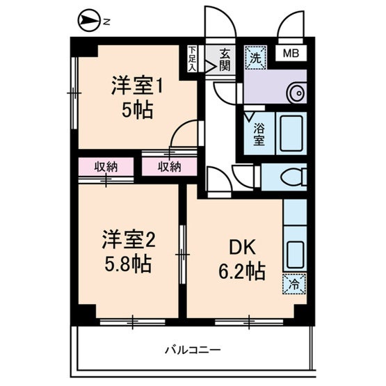 도쿄도네리마구 | 세이부 이케부쿠로선 오이즈미가쿠엔역 도보17분 | 3층 2DK 43.8㎡ | 월 90,000엔 도면