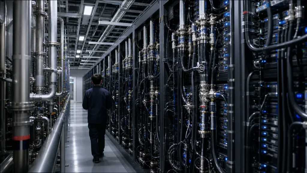 AI 데이터센터의 전력과 냉각 설비를 상징하는 서버실
